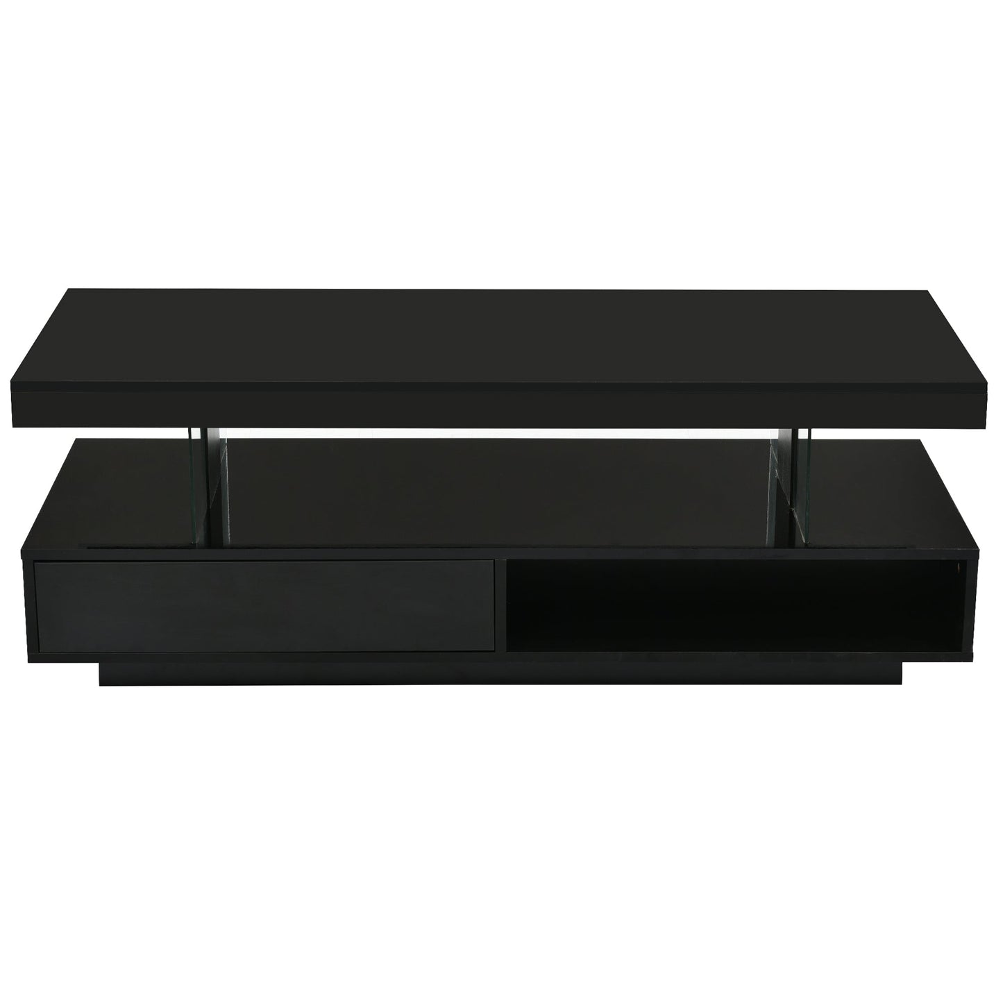 U-Can LED coffee table with storage space, modern central table with 2 drawers and display rack, equipped with LED lights, black - Korvel