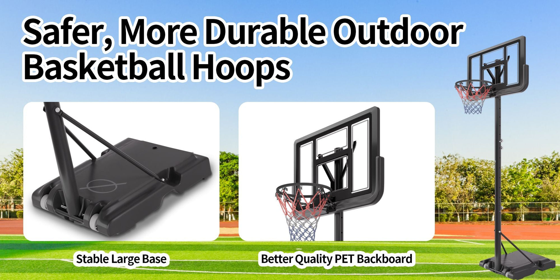 Basketball Hoop Basketball System 4.76-10ft Height Adjustable with 4 Basketball, Net Pocket, Inflator Set - Korvel