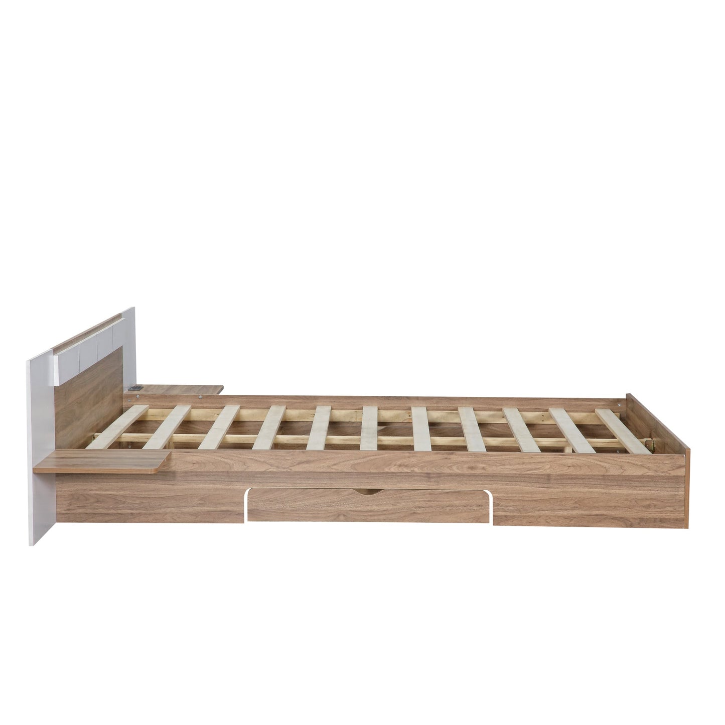 Queen Size Platform Bed with Headboard and Storage, Natural