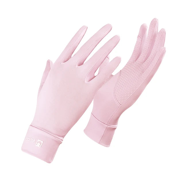 Cycling UV resistant thin breathable silicone anti slip touch screen sunscreen ice silk gloves - Korvel