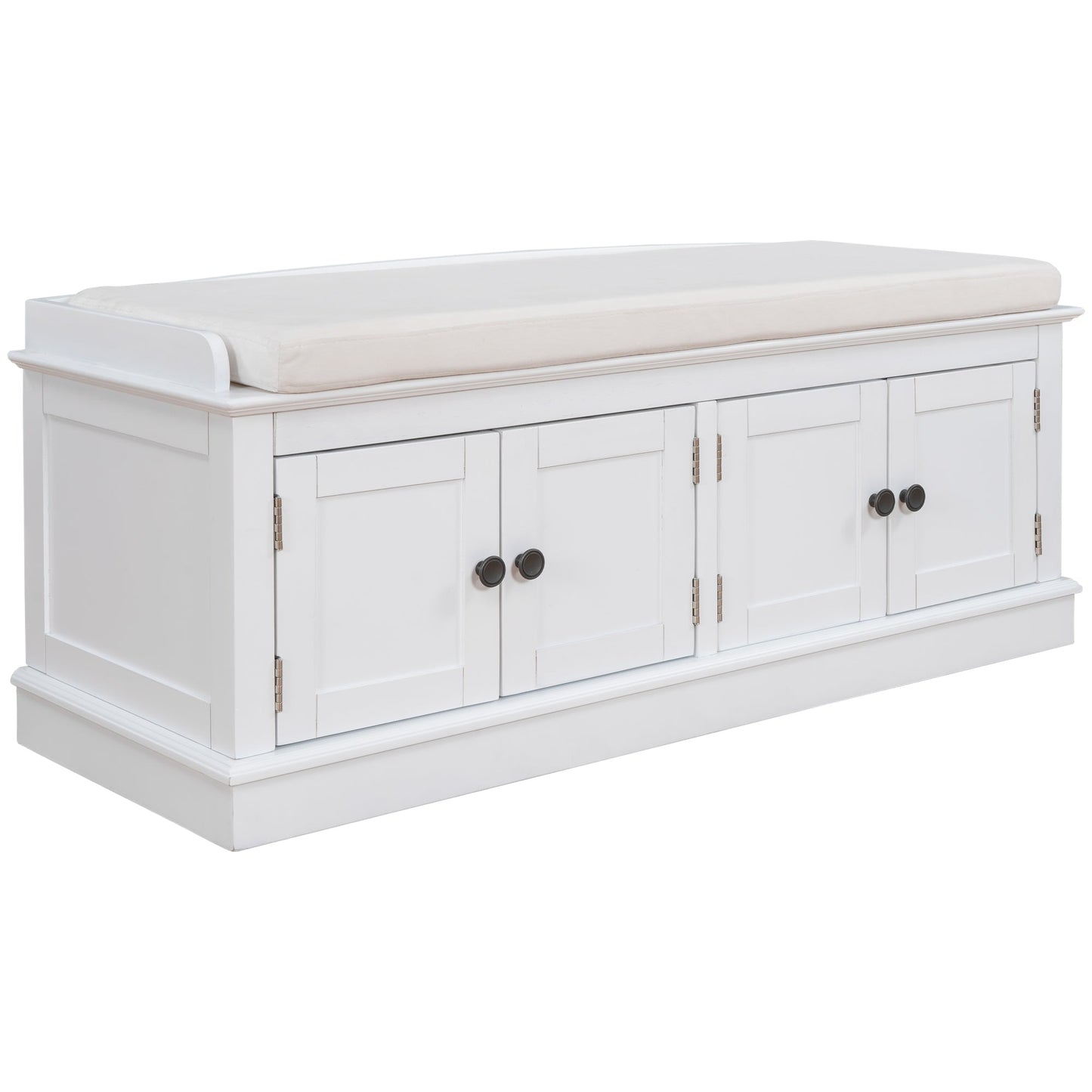 TREXM Storage Bench with Adjustable Doors and Padded Shoe Stand