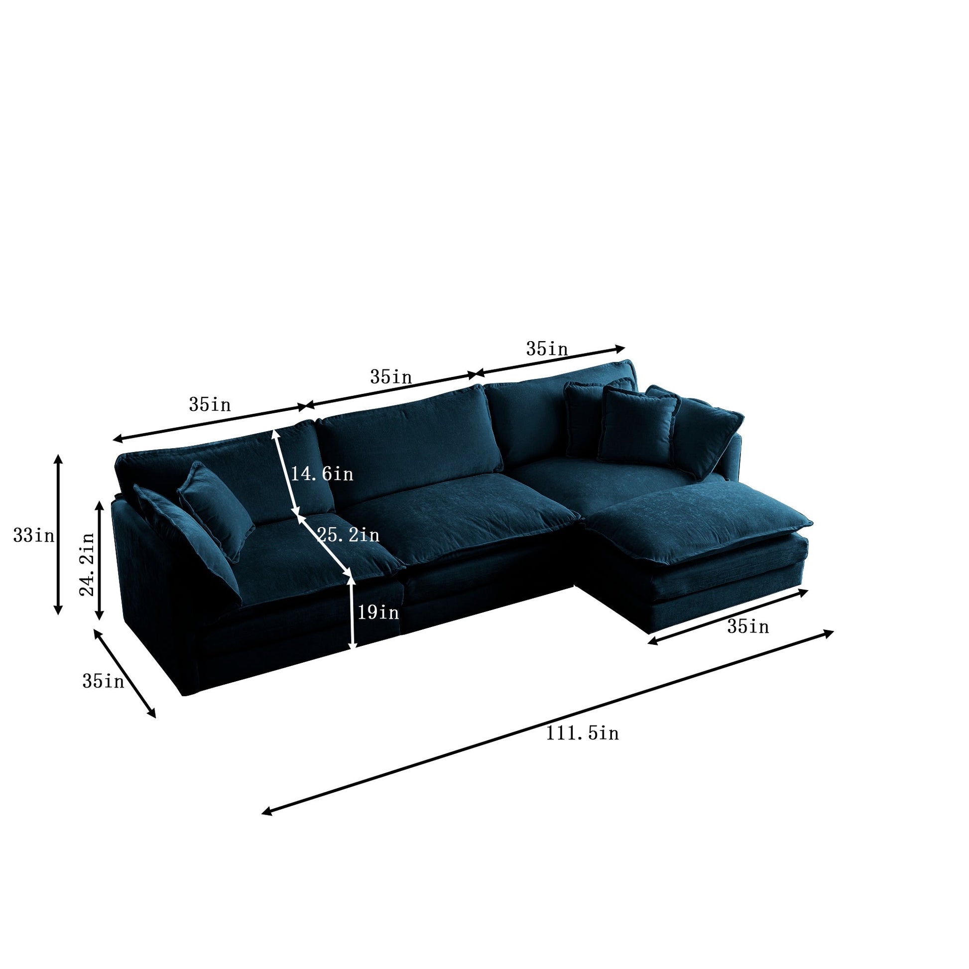 Free Combination Comfy Upholstery Modular Oversized L Shaped Sectional Sofa With Reversible Ottoman, Blue Chenille - Korvel