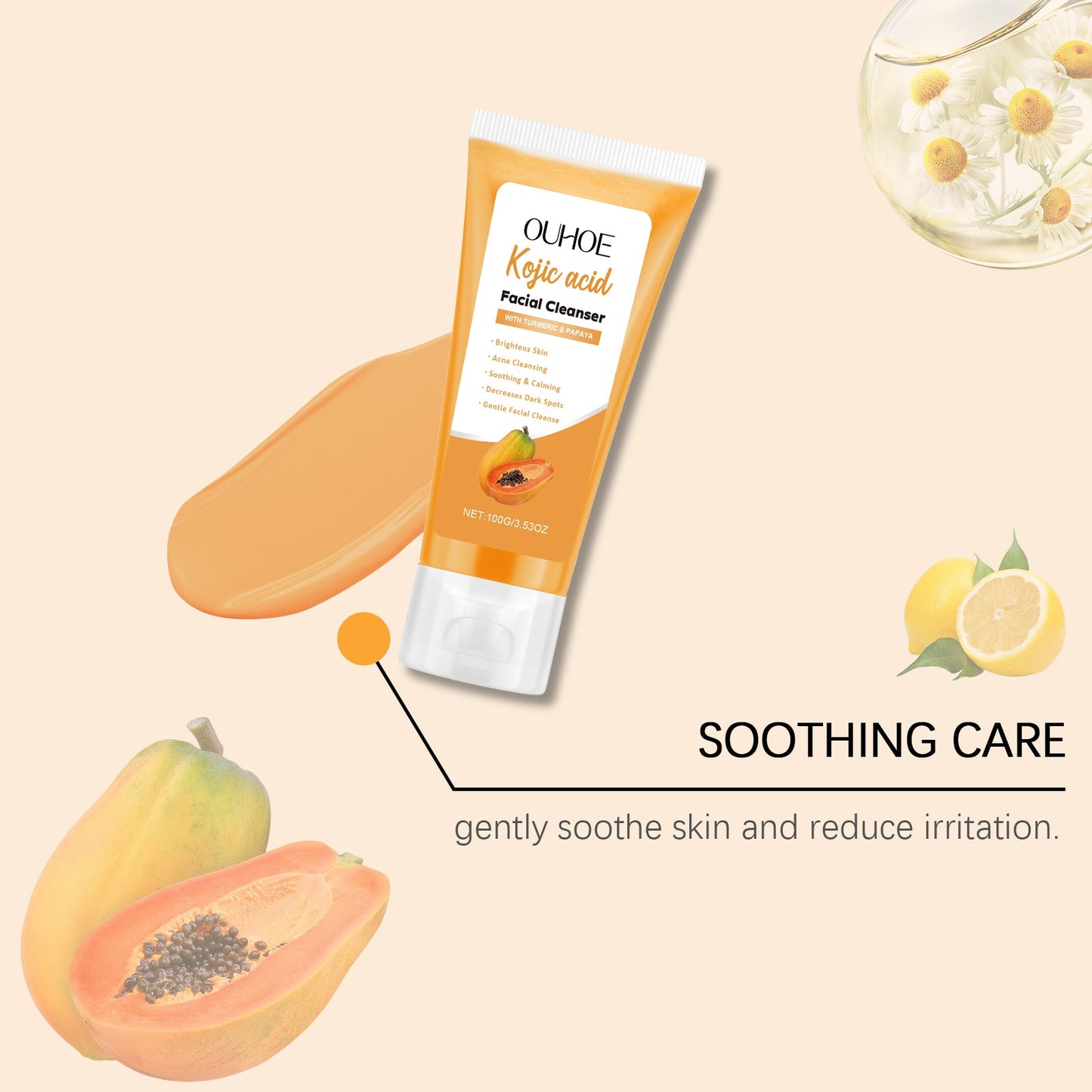Papaya Facial Cleanser Cleans Pores, Balances Oils And Moisturizes And Moisturizes Skin - Korvel