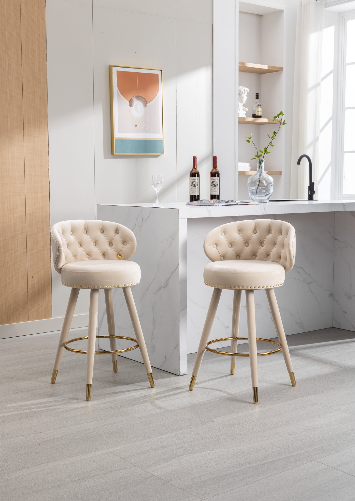 Conjunto de 2 taburetes de bar a altura de mostrador COOLMORE - Beige