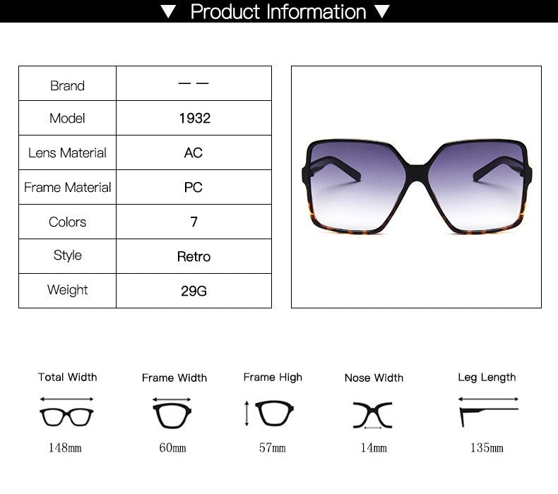 Higody Fashion Women Oversize Sunglasses Gradient Plastic Brand Designer Female Sun Glasses UV400 lentes - Korvel
