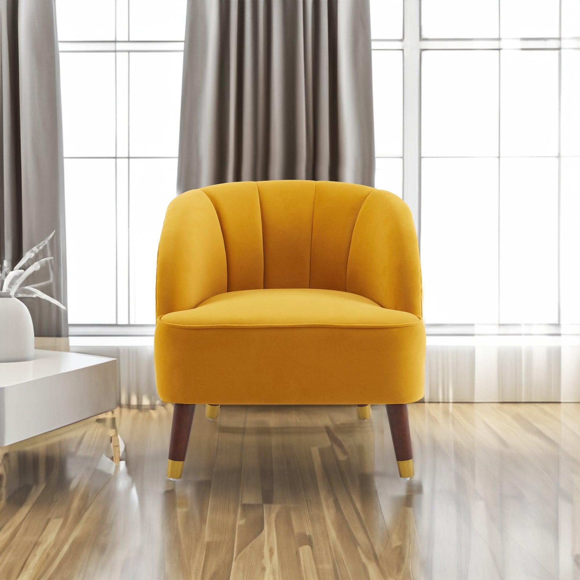 Upholstered Barrel Accent Chair With Wooden Legs - Korvel