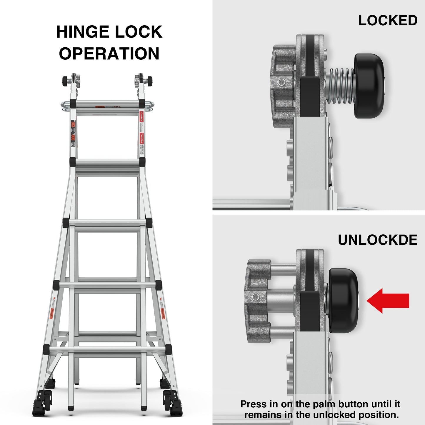 Aluminum Multi-Position Ladder with Wheels - 22 FT, 300 lbs Capacity