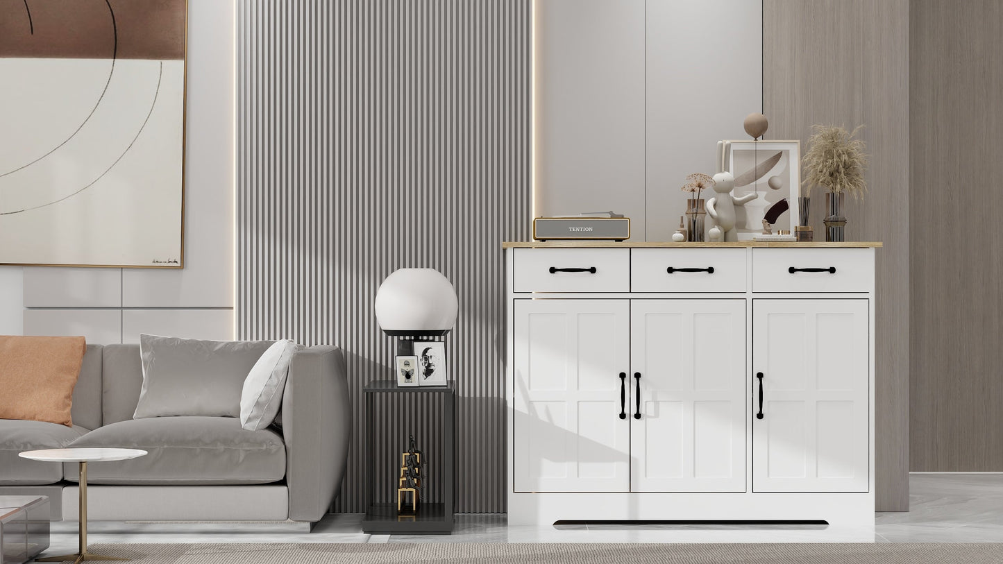 Farmhouse Buffet Cabinet Storage Sideboard with 3 Drawers and 3 Doors for Dining Living Room Kitchen Cupboard-White - Korvel