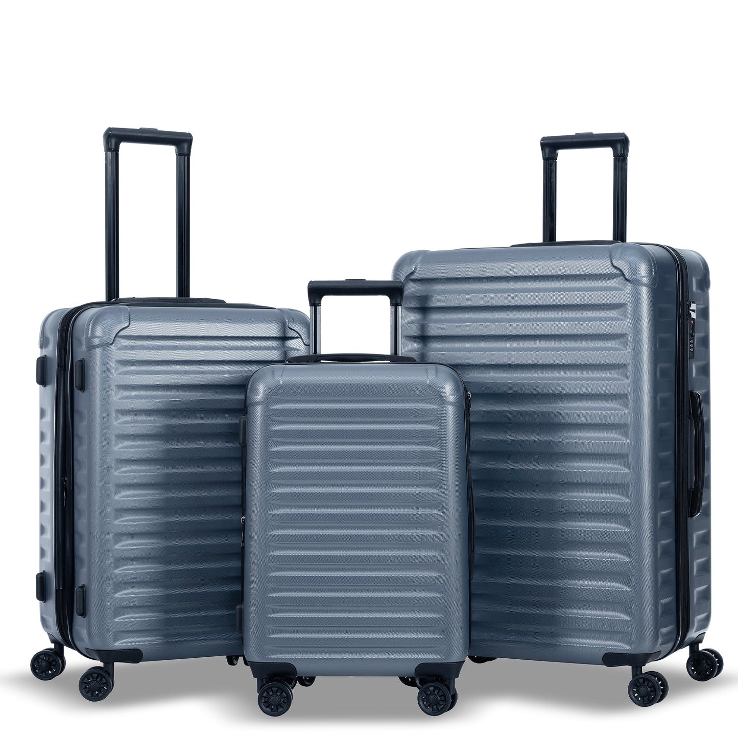 Luggage Sets New Model Expandable ABS+PC 3 Piece Sets with Spinner Wheels Lightweight TSA Lock (20/24/28), STEEL GRAY - Korvel