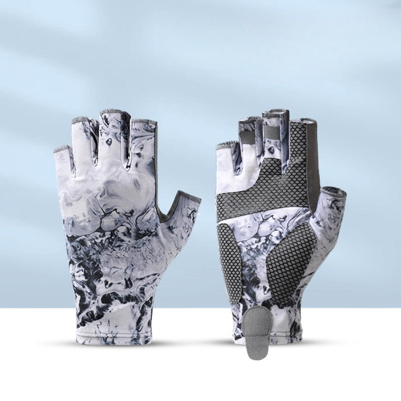Fishing Half finger Road Asian Gloves Men and Women Ice Silk Sunscreen, Sweat Absorbent, Breathable, Anti slip, Anti stab Outdoo - Korvel