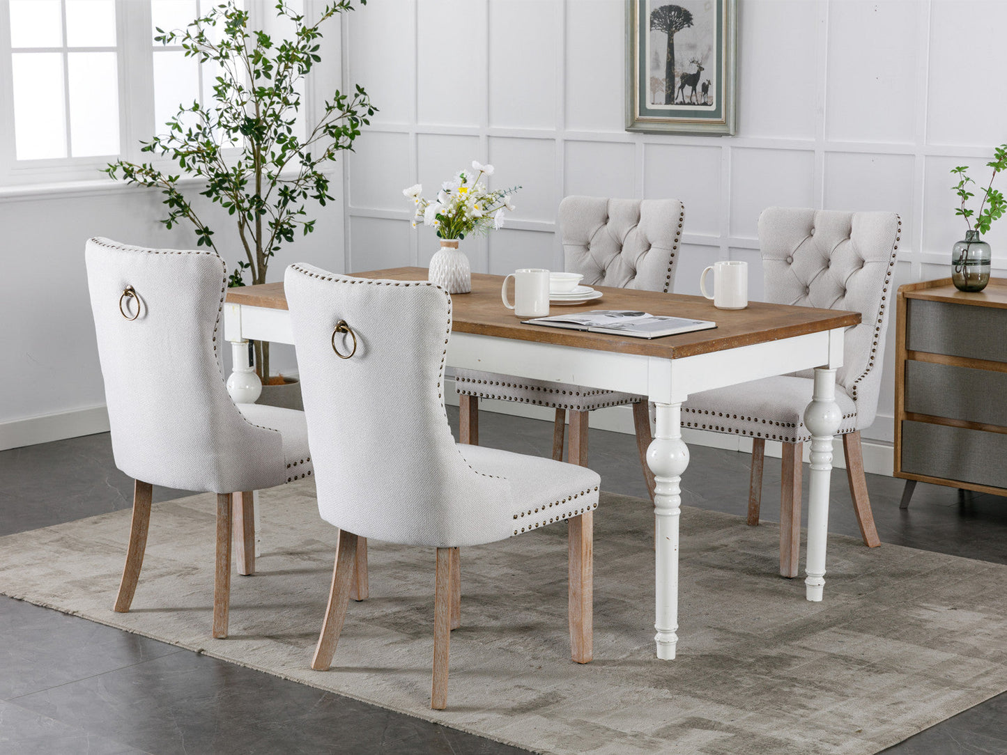 Premium Tufted Solid Wood Dining Chair Set - Gray
