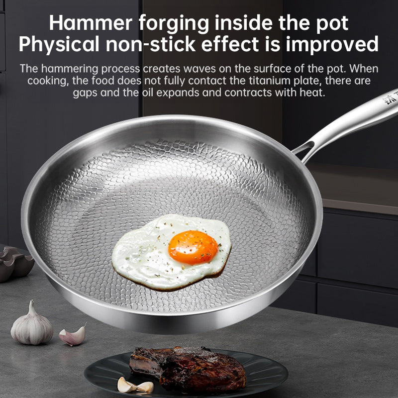 German uncoated pure titanium frying pan with fish - scale hammer pattern. Non - stick, ideal for household steak frying, a piec - Korvel