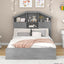 Full Size Wood Platform Bed with Storage Headboard - Gray
