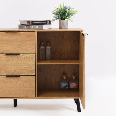 Natural Wood Side Panel Buffet Cabinet with Storage