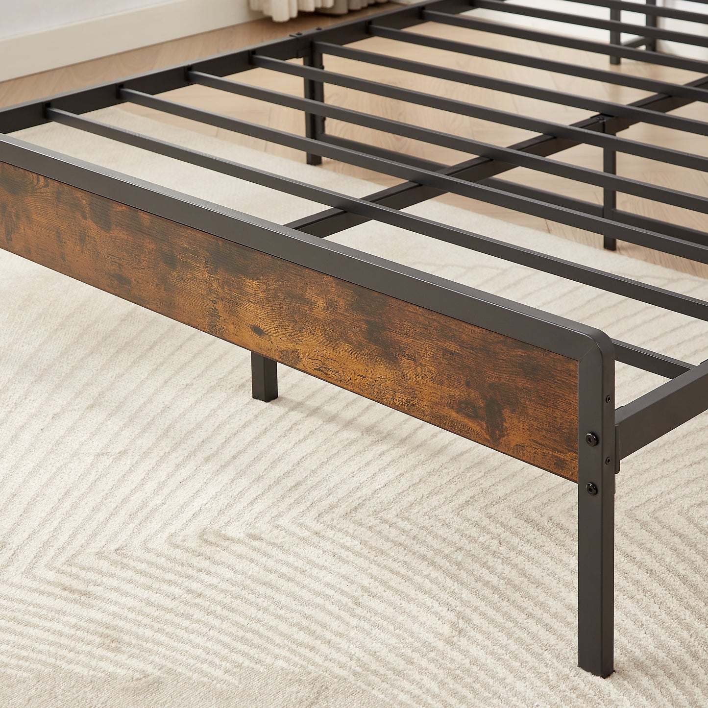 Bed frame with charging station full size, Rustic Brown, 83.1'' L x 56.1'' W x 39'' H - Korvel