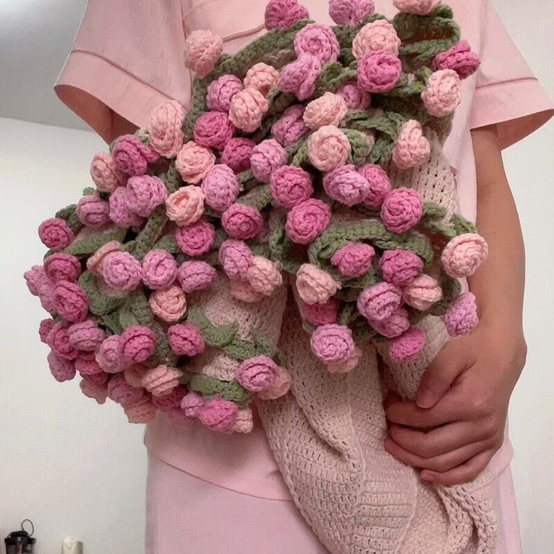 60cm New Creative Rose Bouquet Blanket (Finished), Crocheted Flower Bouquet Gift for Girlfriend - Korvel