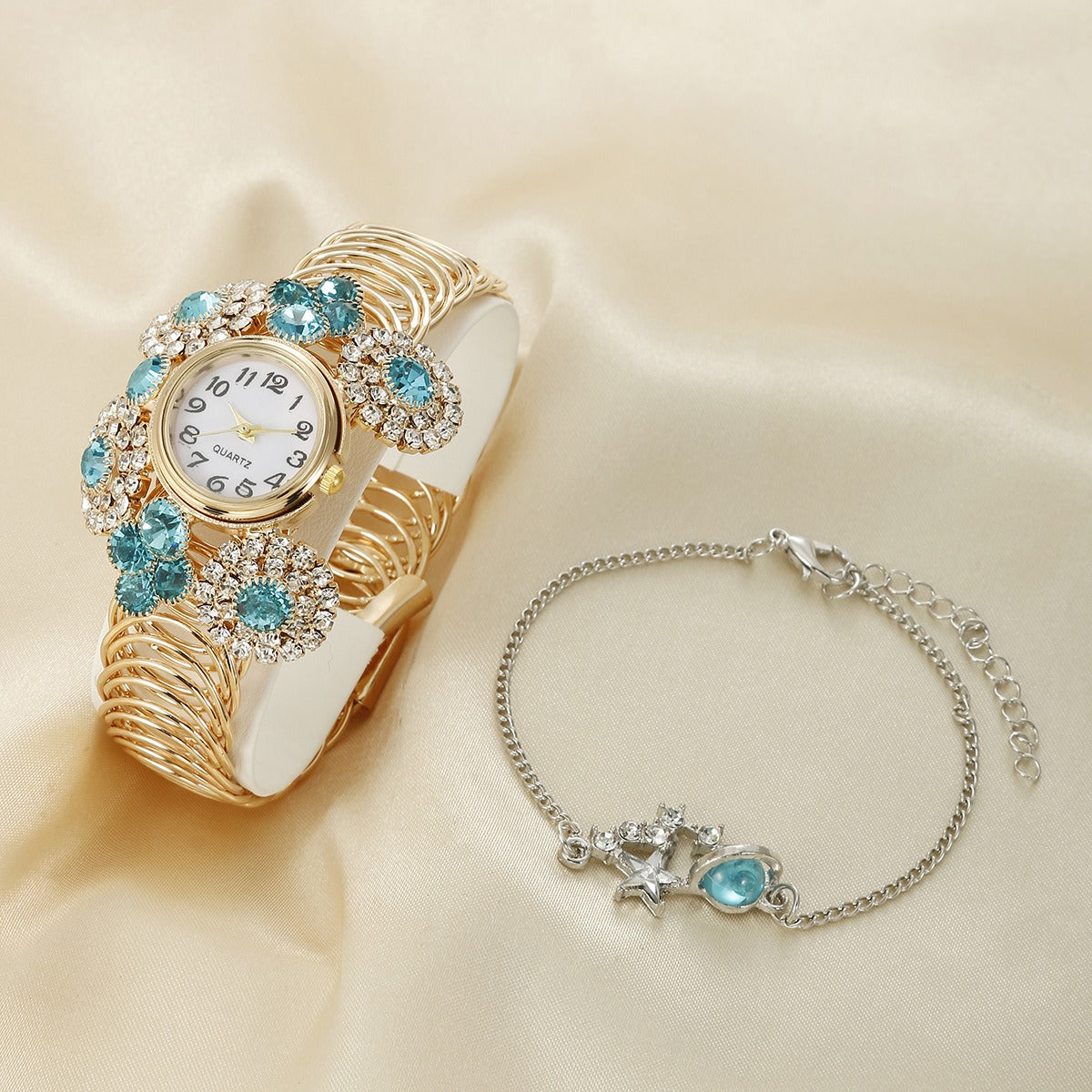 Bohemian Rhinestone Inlaid with Water Diamond and Sky Star Charm Women's Bracelet Watch Fashion Light Luxury Quartz Watch - Korvel