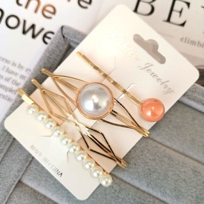 4PCS Colorful Bead Metal Hairpins for Women