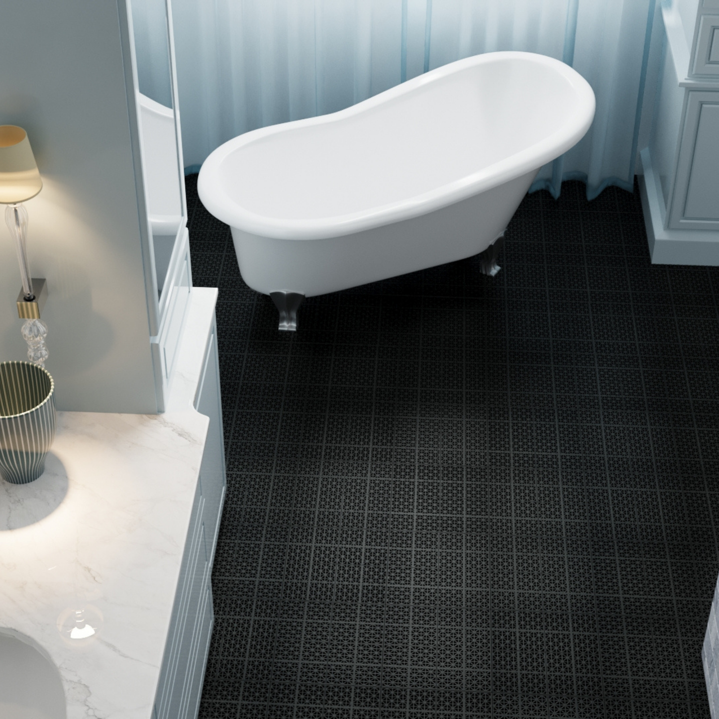 12 x 12 inch black interlocking deck tiles, plastic waterproof, weighing up to 6613 pounds, with a rose pattern pack of 12 - Korvel