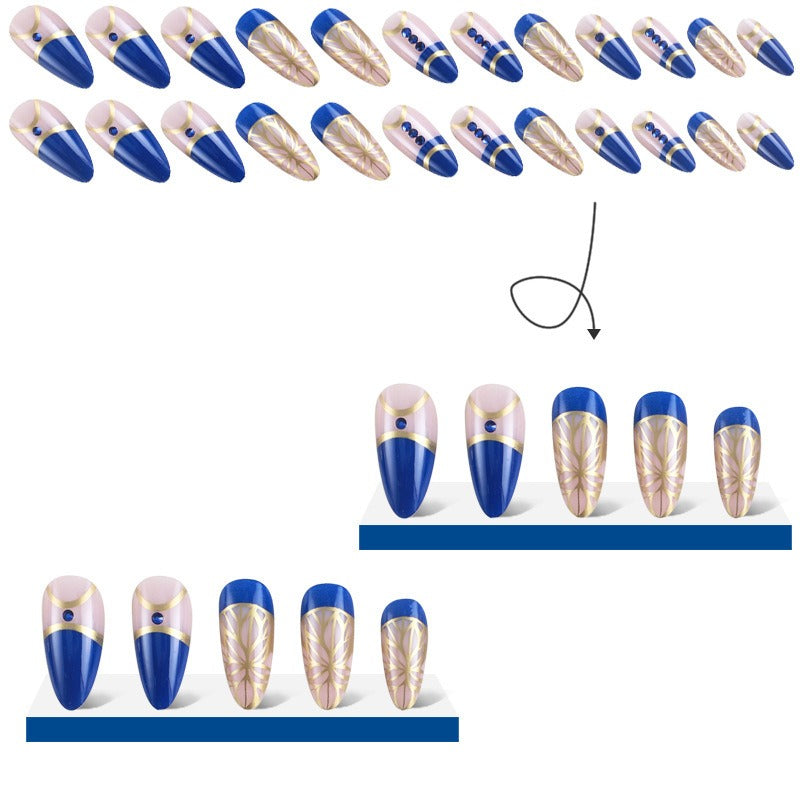 Cross-border palace style diamond wearable nail patches long gold foil nail polish wearable nail patches - Korvel