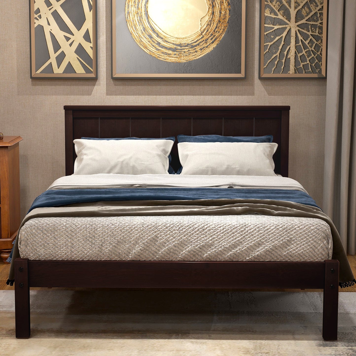 Espresso Twin Platform Bed Frame with Headboard