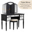 GO 43" Dressing Table Set with Mirrored Drawers and Stool, Tri-fold Mirror, Makeup Vanity Set for Bedroom, Black - Korvel