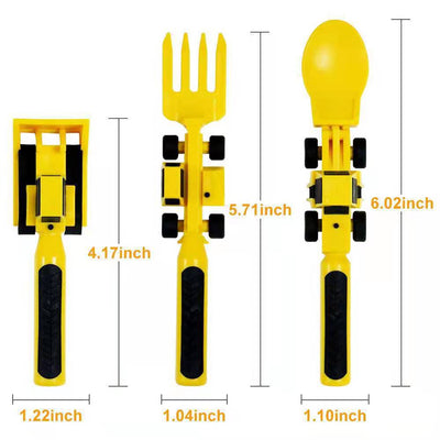 Dinneractive car bulldozer excavator fork shovel dining plate children's tableware three sets - Korvel