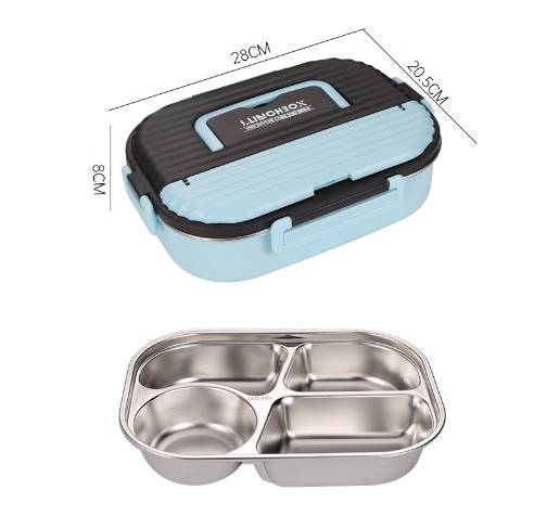 Microwaveable portable 304 stainless steel heat preservation rectangular lunch box fresh lunch box - Korvel