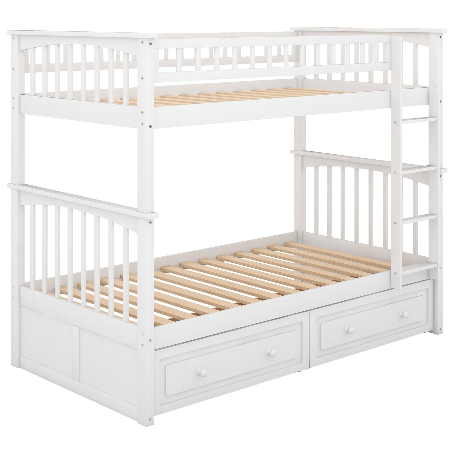 Cama litera de dos camas individuales con cajones - Blanca convertible
