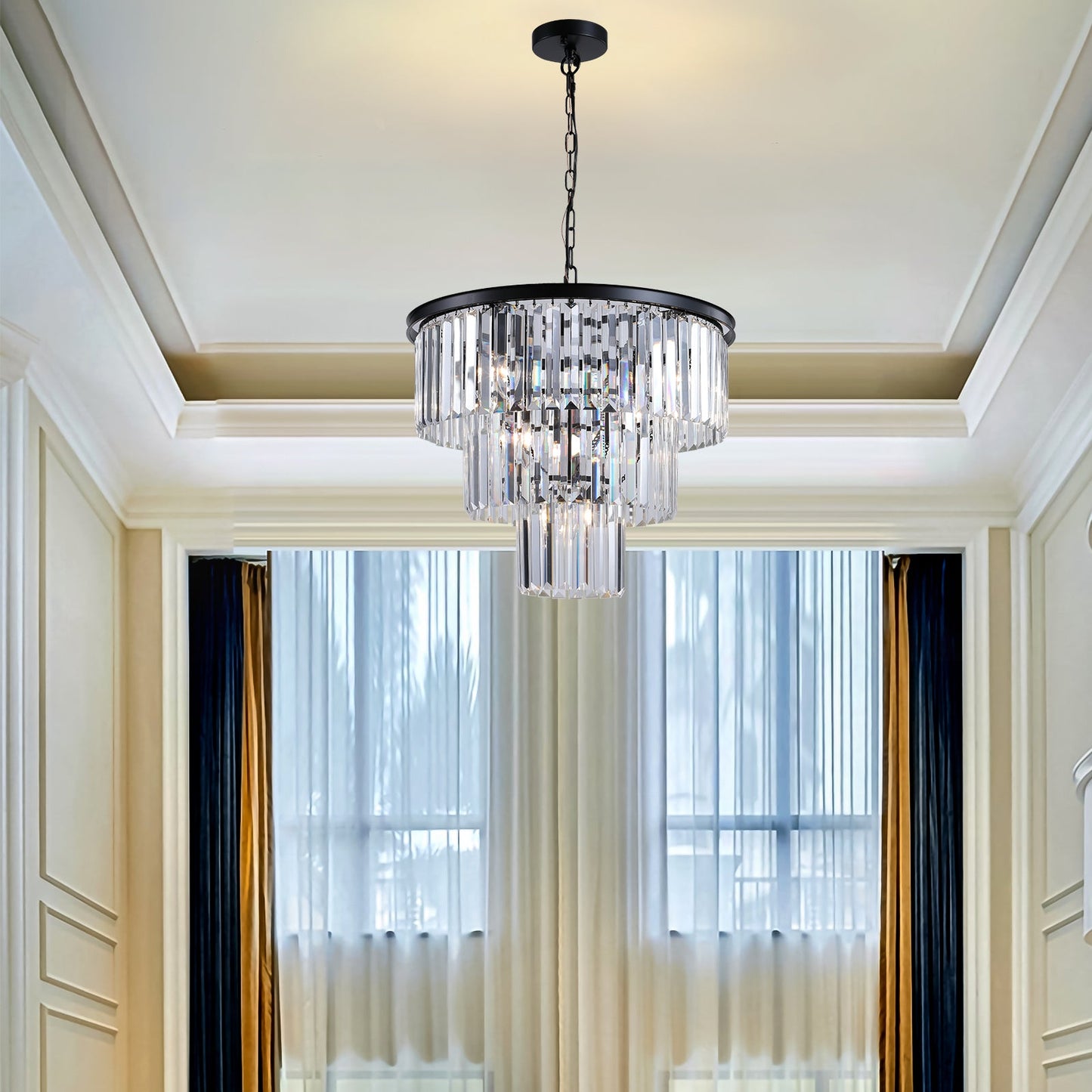 Candelabro de Cristal Negro de Lujo para Espacios Modernos