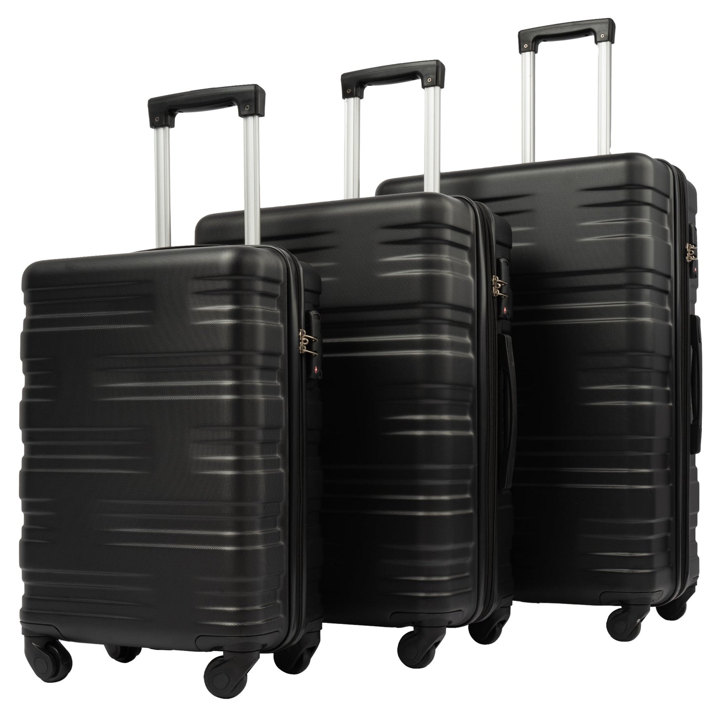 Hardshell Luggage Sets 3 Pcs Spinner Suitcase with TSA Lock Lightweight 20''24''28''   Black + ABS - Korvel