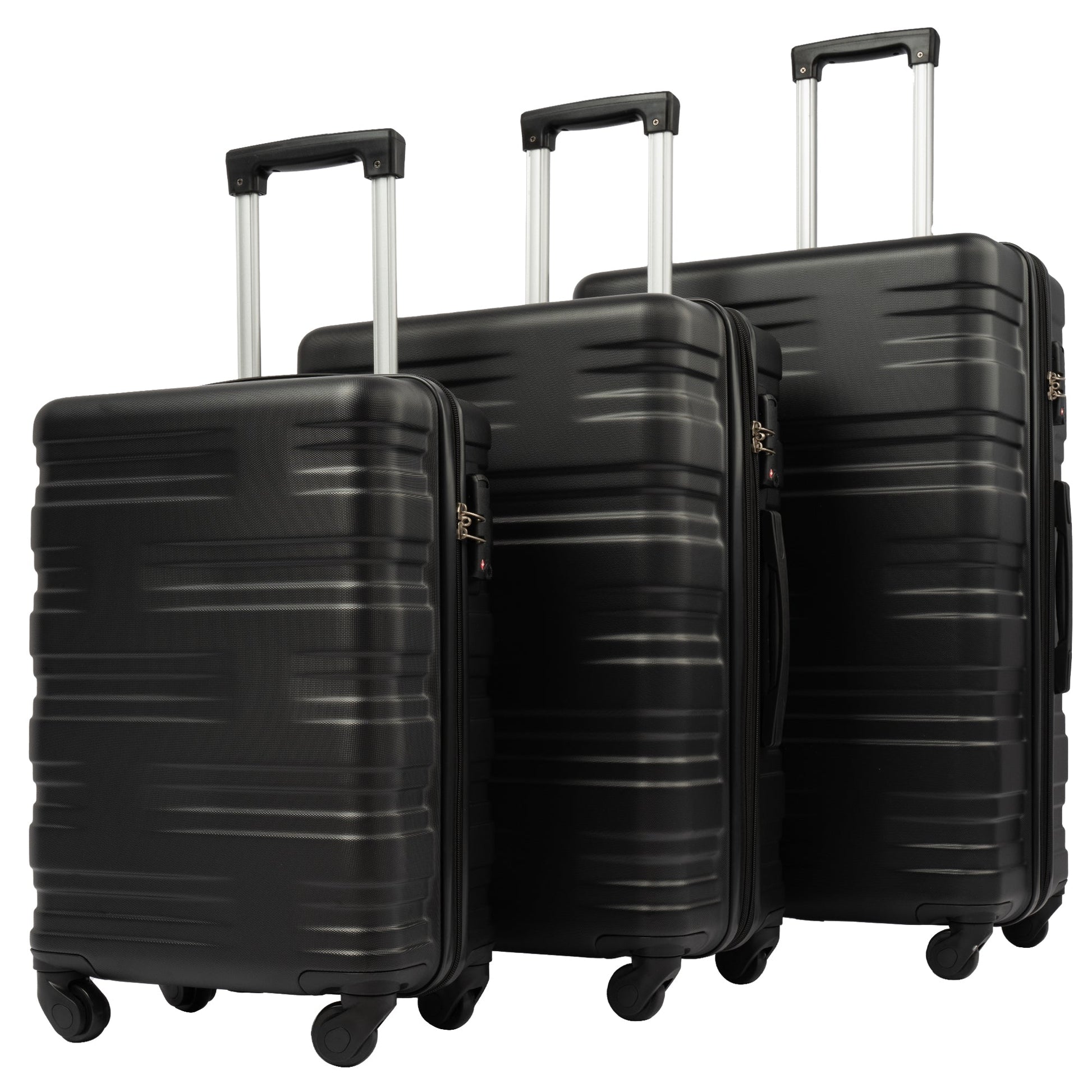 Hardshell Luggage Sets 3 Pcs Spinner Suitcase with TSA Lock Lightweight 20''24''28''   Black + ABS - Korvel