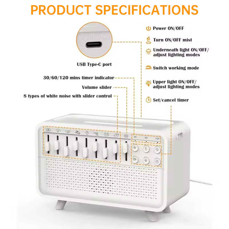 Diffuseur d'arôme à bruit blanc ajustable avec haut-parleur Bluetooth