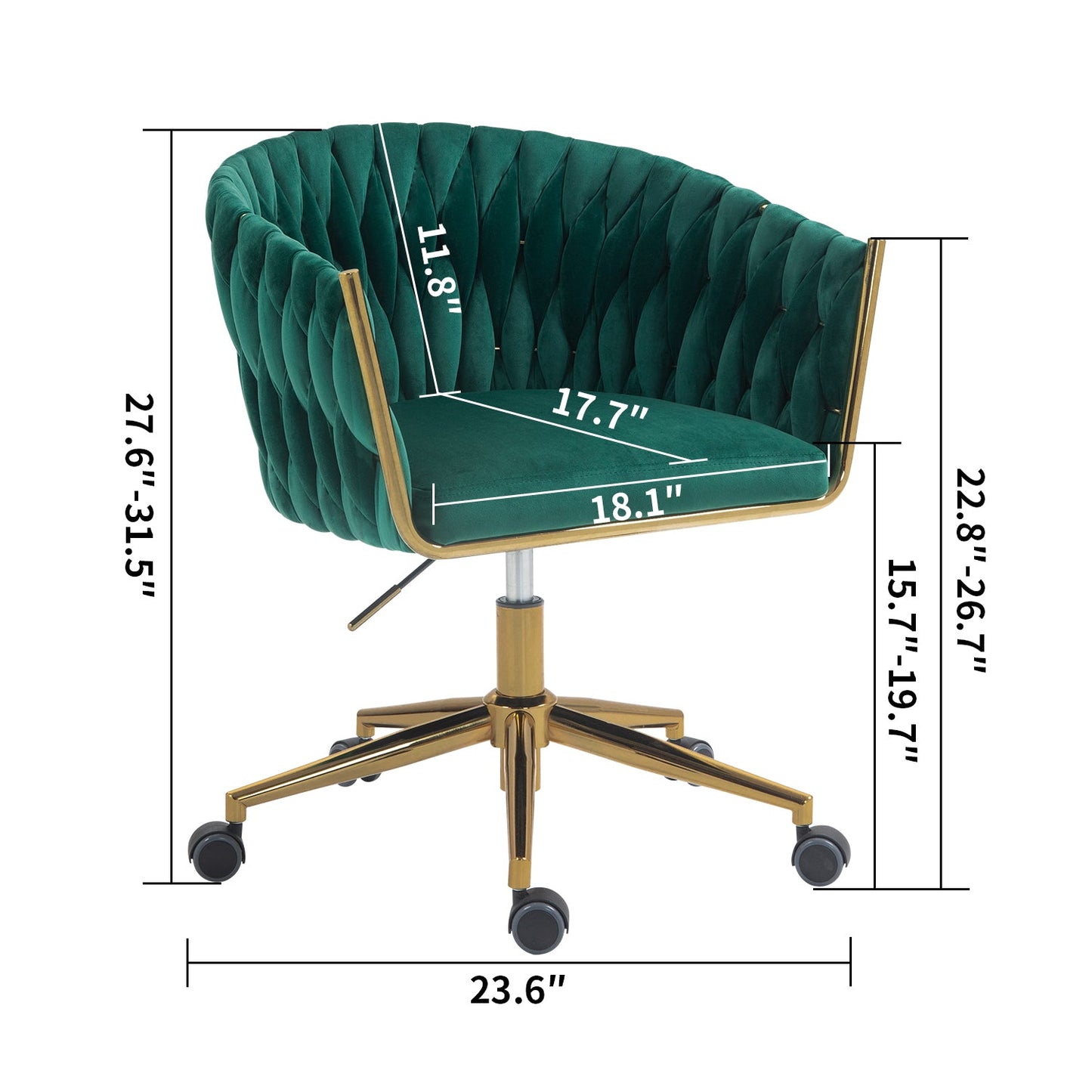 Sillón moderno verde tejido a mano con ruedas y altura ajustable