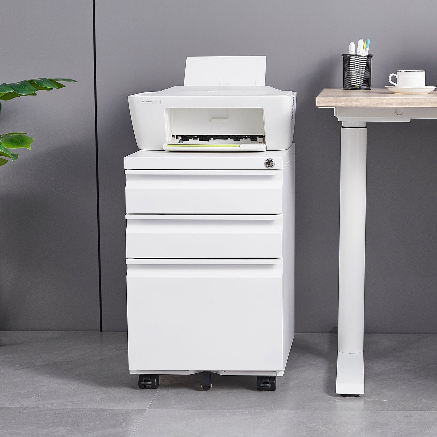 Premium Mobile Metal Filing Cabinet with Lock - 3 Drawers