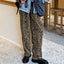 American retro leopard print casual pants with high waist design niche fashion loose and wide leg pants - Korvel