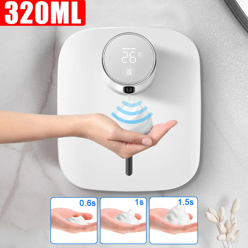 Wall-mounted Automatic Soap Dispenser Multifunctional Infrared Sensor LED Digital Display Touchless Foam USB Rechargeable - Korvel