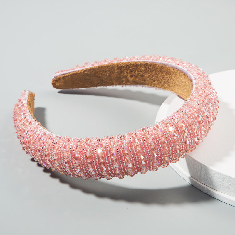 Hair Hoop Hand Woven Beaded Head Hoop Female Baroque Sponge Hair Bundle Korean Style Of The Net Red Face Wash Hair Accessories - Korvel