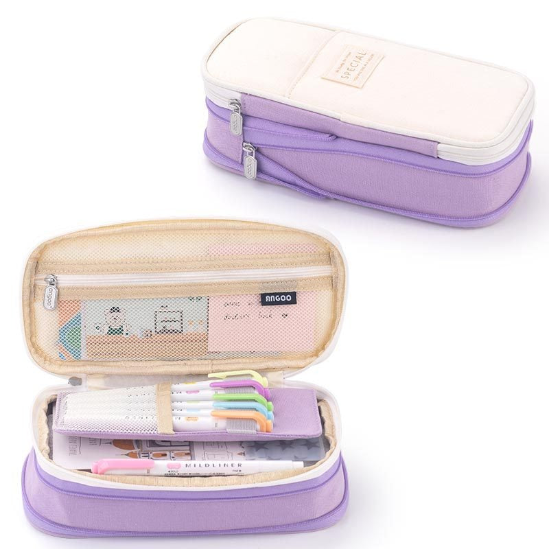 Macaron color block can transform into a large capacity upgraded pencil case stationery - Korvel