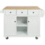 Kitchen trolley with rubber wood leaf countertop, 5-wheel kitchen island, storage cabinet and 3 dining drawers, white - Korvel