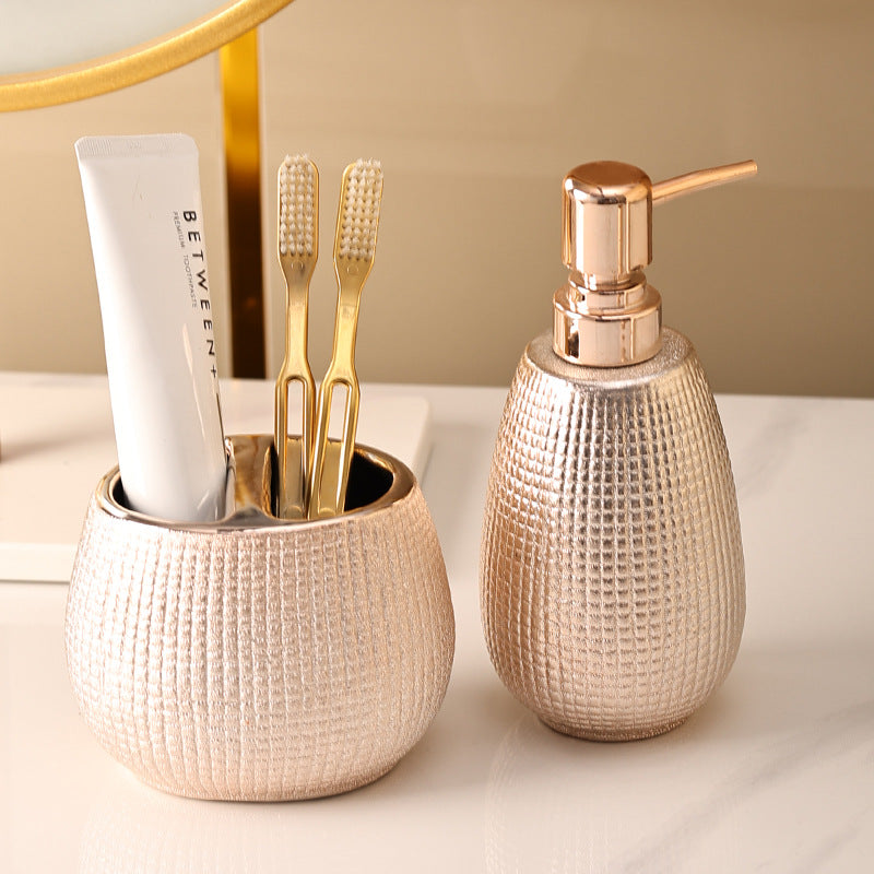 Rose Gold Ceramic Tooth Brushing And Washing Set 4 Pieces - Korvel