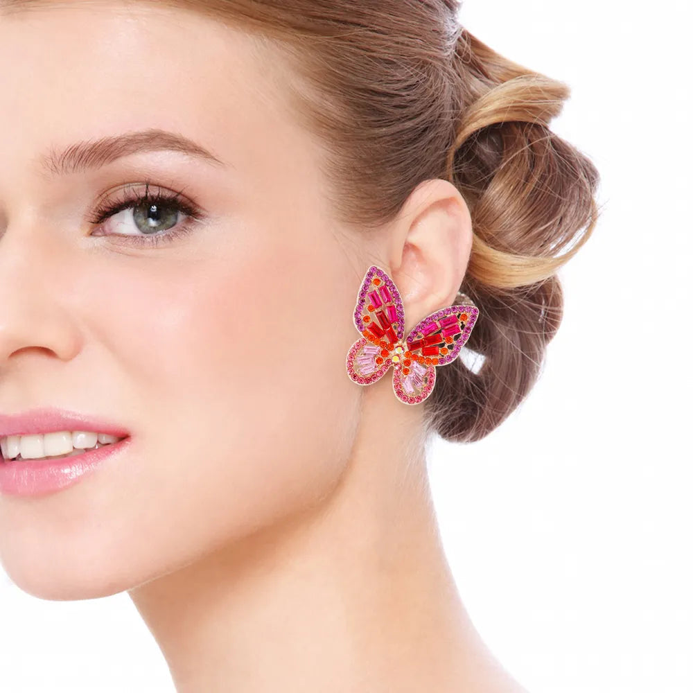 Alloy Inlaid Rhinestone Butterfly Earrings - Korvel