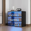 Black Glass Door Shoe Box Shoe Storage Cabinet With RGB Led Light - Korvel