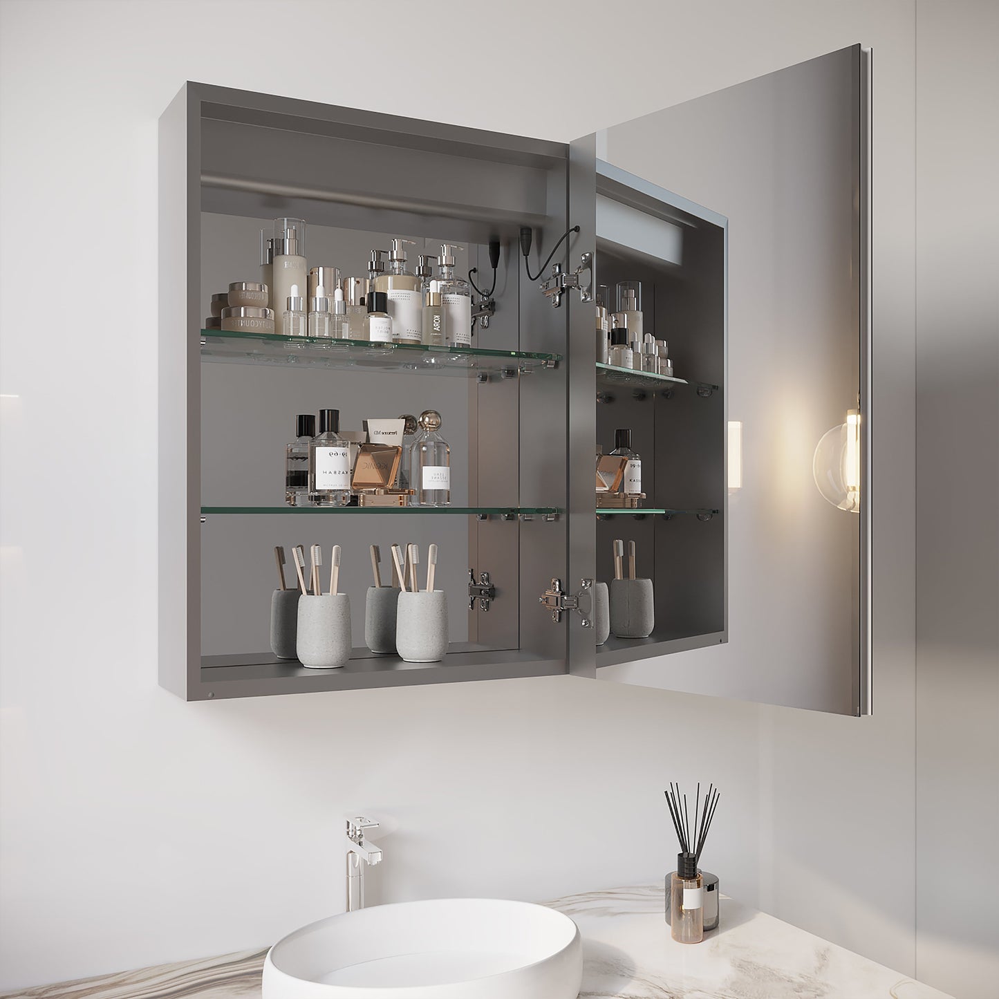 Miroir de Salle de Bain LED de 26x20 Pouces avec Interrupteur Tactile