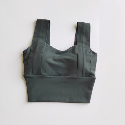 Yoga Bra Women Shockproof Sports Bra  Running Workout Gym Top Gathering Widened Shoulder Belt Bra Short Vest Tops - Korvel