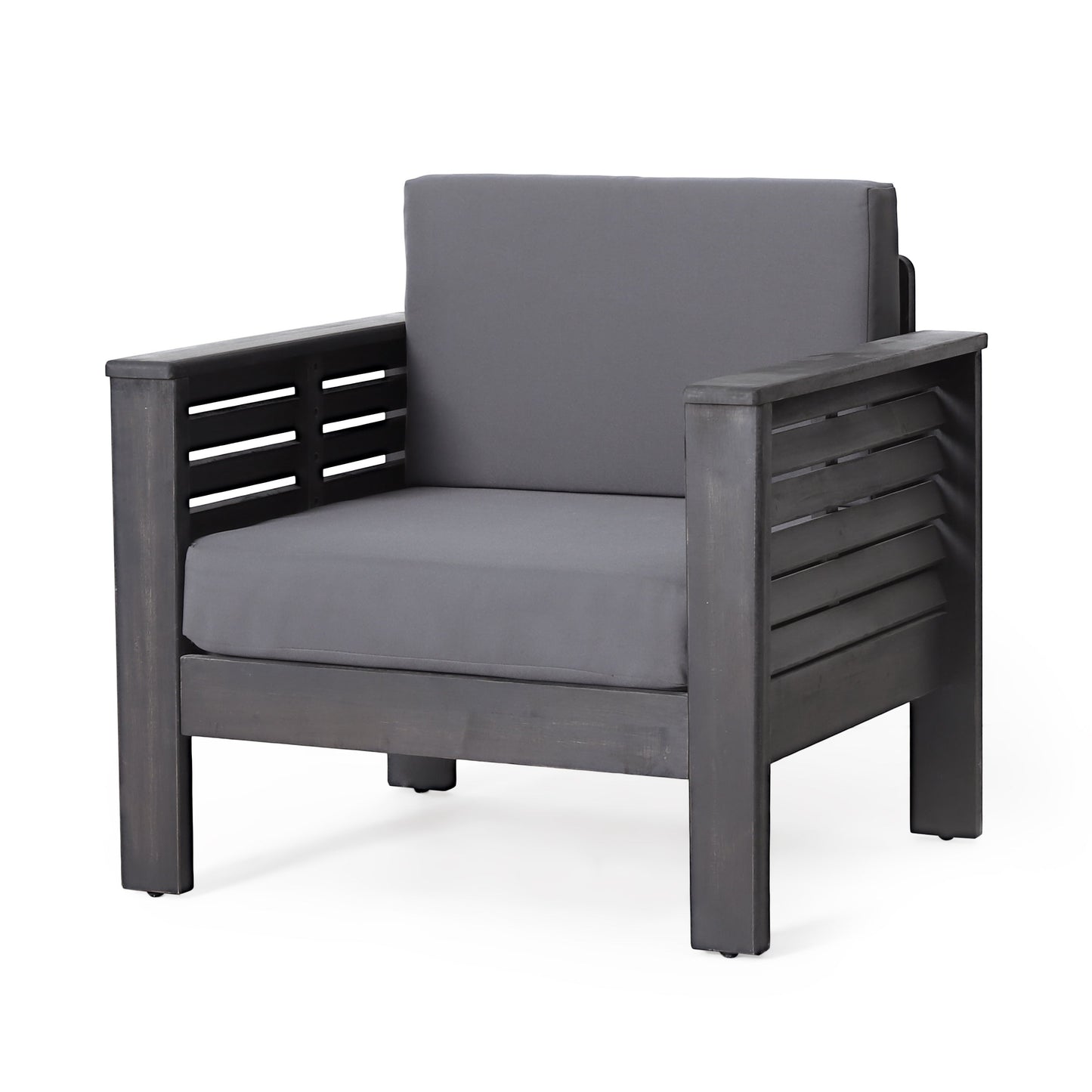 Outdoor Acacia Wood Club Chairs with Cushions, Dark Gray, 27.75"D x 32"W x 27.75"H - Korvel