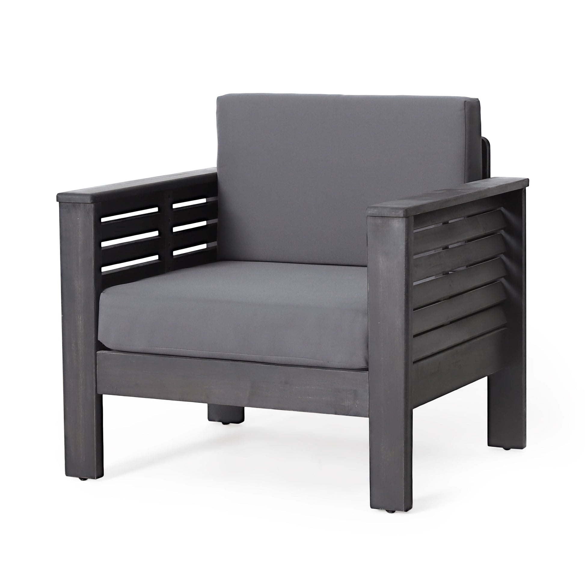 Outdoor Acacia Wood Club Chairs with Cushions, Dark Gray, 27.75"D x 32"W x 27.75"H - Korvel