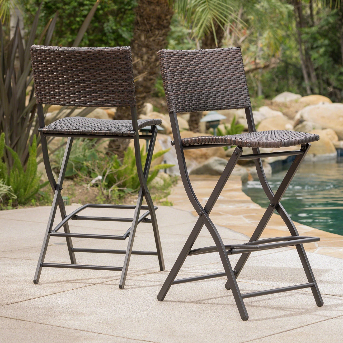 Taburetes de Bar de Wicker para Exterior - Set de 2 Piezas, Multimarrón