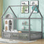 Full Size Wood House Bed with Fence and Door, Gray - Korvel
