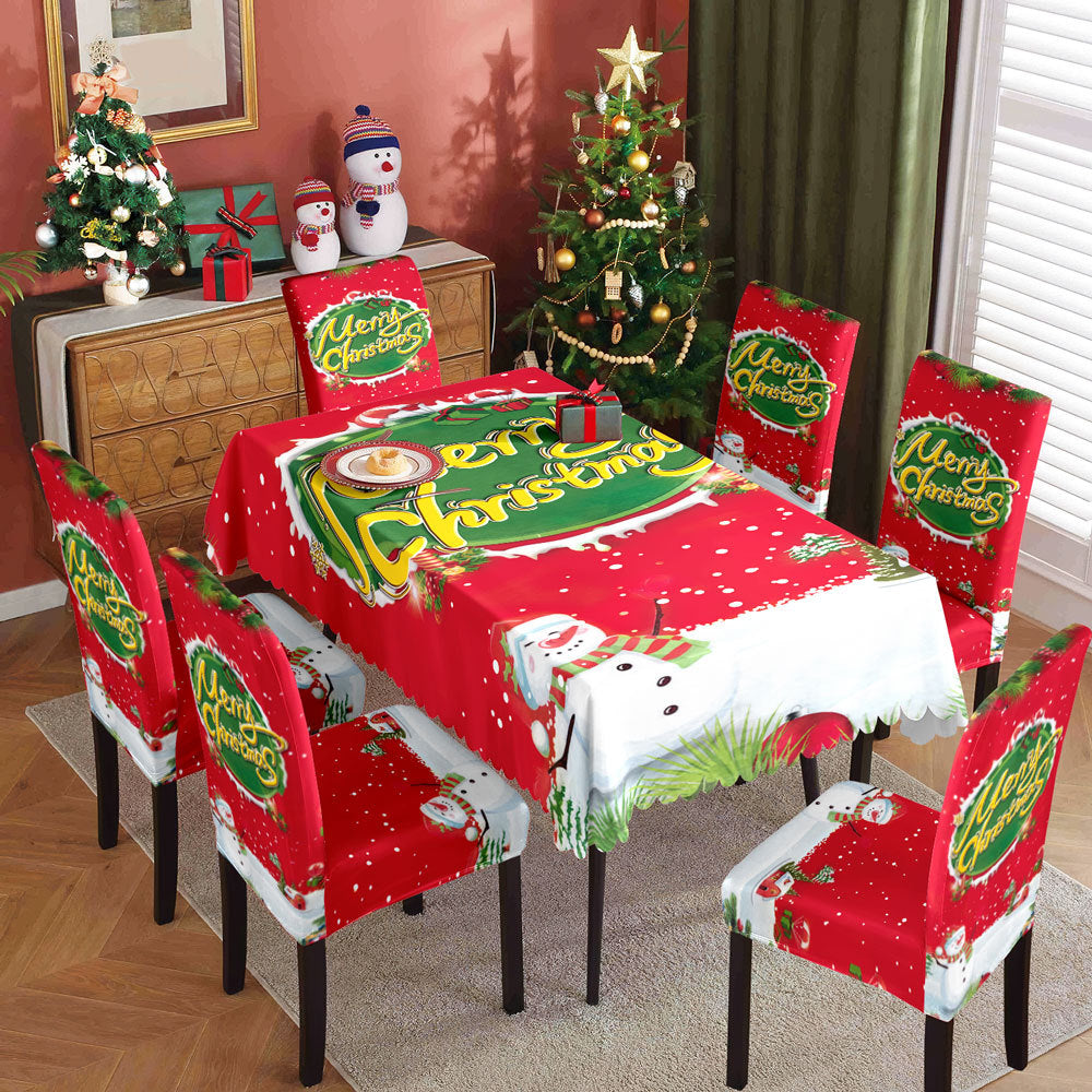 Christmas Waterproof Printed Tablecloth and Chair Cover Set
